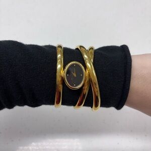 Vintage 1989 Franklin Mint Alfred Durante Golden Ribbons Bracelet Cuff Watch